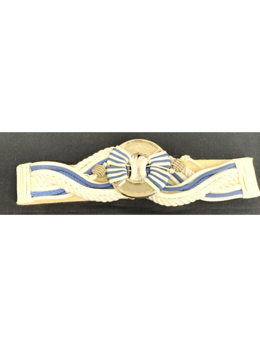 Rhea Belt Womens Braided Stretch Knot Waist Nautical Blue White Silver 26-29"